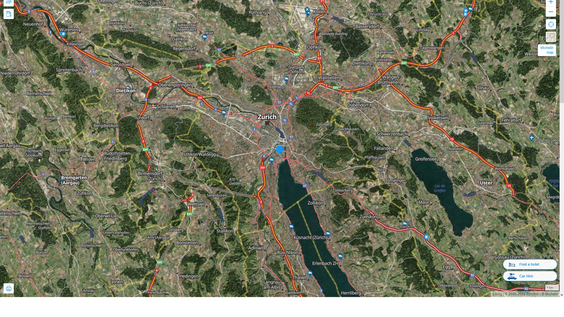 Zurich Highway and Road Map with Satellite View